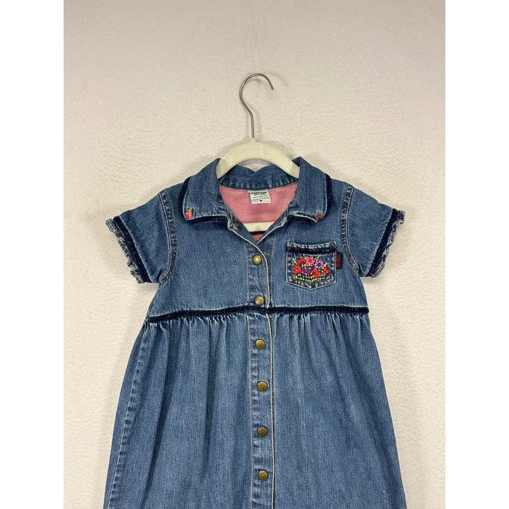 Cottagecore Floral‎ OshKosh Kids 5 Denim Embroidered Ruffle Button Front Dress